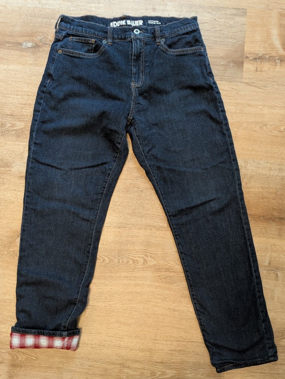 Eddie Bauer Women's Fleece Line Mid-rise Dark Navy Boyfriend Jeans Size 10